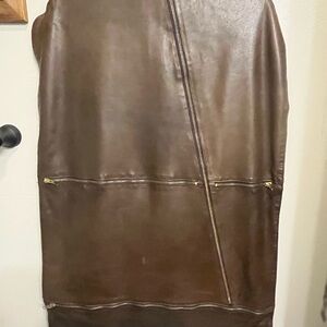 Brown Leather garnet bag  with Asymmetrical Zipper